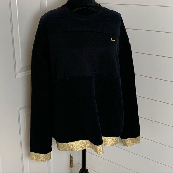 NWT Nike women’s therma Icon Clash Fleece crewneck gold sparkle size XL - Picture 15 of 15